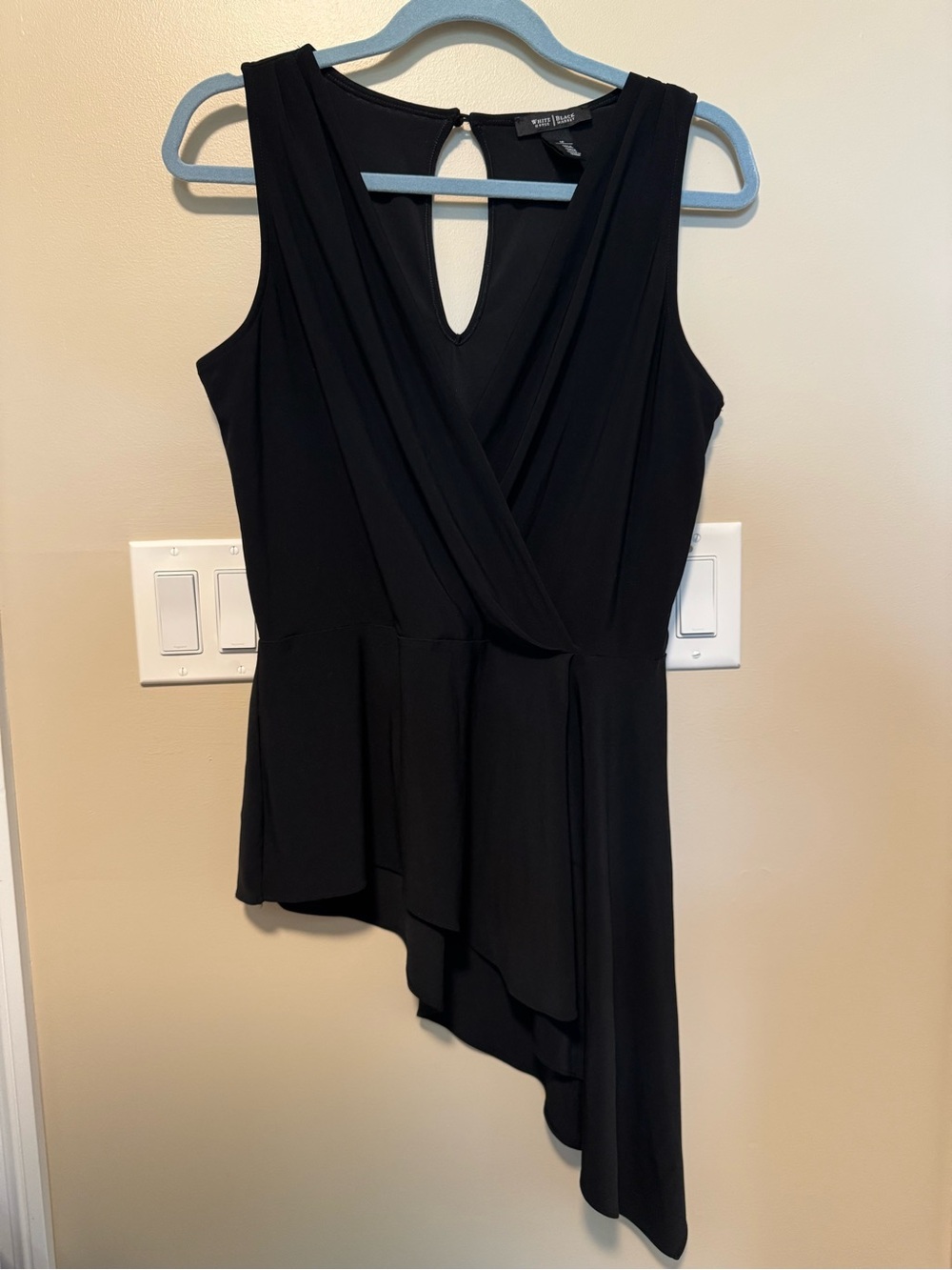 White House Black Market Black Asymmetrical Sleeveless Wrap Top